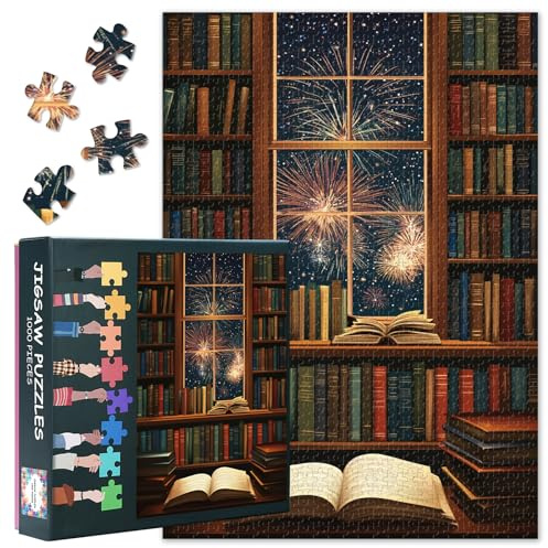 Vintage Bibliotheks Puzzle Erwachsene, 1000-teilige Puzzles für Erwachsene, Fantasie Bücherregal, 27,5 x 19,7 Zoll, farbenfrohe Buchkunst Herausforderndes Puzzle Spiel für die Wanddekoration