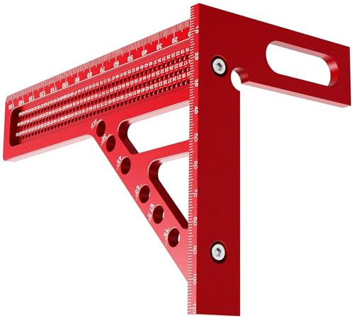 3d Carpentry Square Set with 8 Red Carpenter Pencils | 22.5-90° Multi-Angle Measuring Tool | High-Accuracy Stainless Steel Blade & Non-Slip Aluminium Handle | Perfect for DIY Bookshelves (Red White)