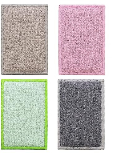 XENQITO 4 Piezas Estropajos Cocina Reutilizables de Doble Cara, Estropajo de Microfibra Lavable para Fregar Vajillas, Ollas y Superficies, Ideal para Cocina y Baño (Multicolor)