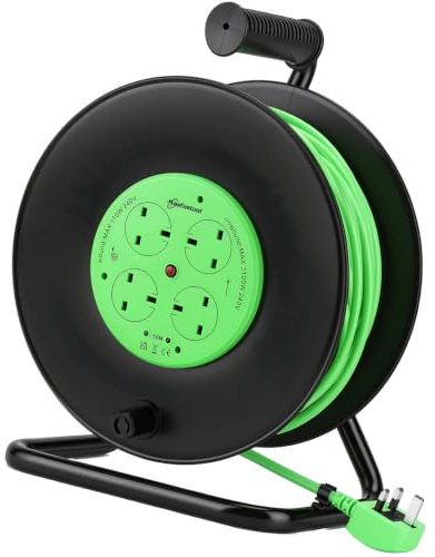 Extension Cords,50M 4 Socket Extension Reel | Heavy Duty Extension Cable, Thermal Cut Out, Extension Lead for Garden Office, 13A UK Plug
