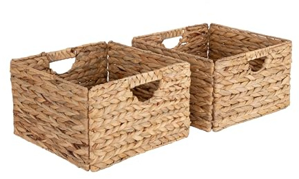 Seville Classics Premium Natural Handwoven Portable Laundry Bin Basket with Carrying Handles, Household Storage for Clothes, Linens, Sheets, Toys, Natural Water Hyacinth, Rectangular (2-Pack)
