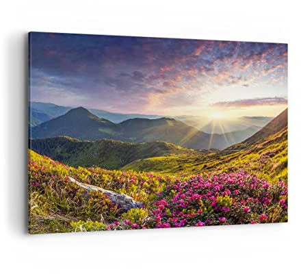 ARTTOR Leinwandbild 100x70cm Wandbild Landschaften Natur - 3152 | Gebirge Wiese Landschaft Groß Wanddekoration Wohnzimmer Schlafzimmer Wanddeko Wand Kunstdruck Wandkunst Wall Decor ARTTOR