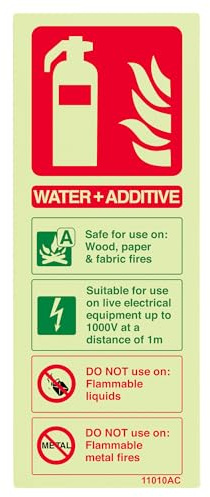 V Safety Glow In The Dark Water, Additive Id Fire Extinguisher Sign - 75mm x 200mm - Rigid Plastic