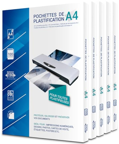 Waytex Laminierfolien A4, 75 Mikron pro Seite, abgerundete Ecken, Hochglanz-Finish, 500 Stück