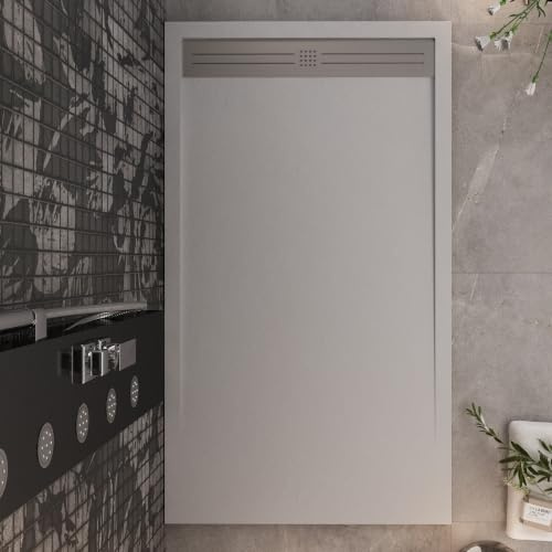 OLIMPO DOCCE - Piatto doccia in marmo resina Grigio Chiaro pietra cemento GRID - 80x140