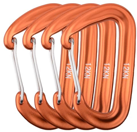 Azarxis Mousquetons 12kN Mousquetons avec Ressort 4 Pièces Petit Mousqueton en Forme D Léger pour Porte Clé Camping Randonnée Sac à Dos (Orange)