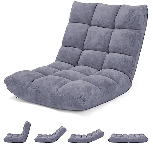 COSTWAY Canapé Paresseux Tatami Pliable Chaise de Plancher Coussin de Chaise de Lit Siège de Sol pour Maison, Bureau 105 x 57 x 15 cm (Gris)