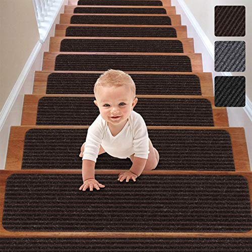Rioland - Alfombrilla Antideslizante Salvaescaleras para Escaleras de Madera, para Niños y Perros, Juego de 15, 8'' x 30''