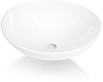 Sinber BVS1613A-OL 16 x 13 x 5.5 White Oval Ceramic Countertop Bathroom Vanity Vessel Sink