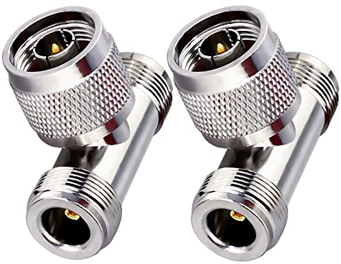 TUOLNK 2er-Pack N-Typ-Stecker auf Dual 2 N-Typ-Buchse, Dreifach-T-Stecker N-Typ Koax-Adapter T-Form 3-Wege-Splitter für Verlängerungskabel T-Typ Triple