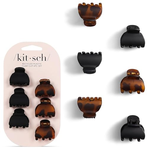 Kitsch Mini Claw Clips for Women - Stylish Small Hair Clips for Kids | Stays In Place Without Pulling or Snagging | Durable Plastic & Sturdy For Everyday Styling - Tortoise & Black, 6 Pcs
