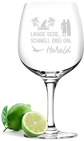 Verre à eau Gin Tonic avec inscription gravée – Volume de 755 ml – Gravure personnalisée – Cocktail d'été – Plaisir – Anniversaire – Pour hommes et femmes – Inscription longue parole rapide Trois Gin