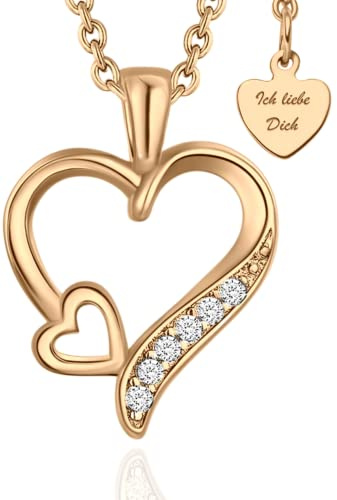 Herzkette Silber 925 / Gold vergoldet Halskette Damen *Ich Liebe Dich* | Kette Silberkette mit Herzanhänger – Geschenke für Frauen Freundin zum Geburtstag Hochzeitstag Jahrestag – Schmuck nickelfrei