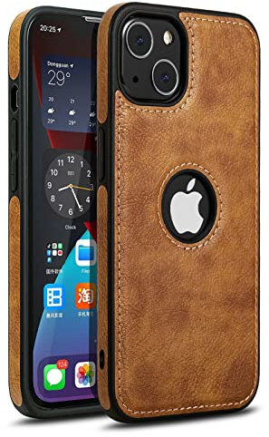 Mixroom - Custodia Cover Case Per iPhone 13 Case in Eco pelle Marrone e TPU Silicone Morbido di Qualita Ultra Resistente.