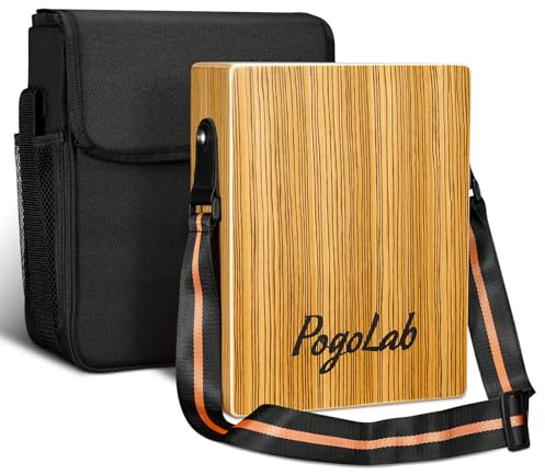 POGOLAB Travel Cajon Drum Portable Adjustable Tone Thick Wooden Cajon with Adjustable Strap & Storage Bag, Musical Hand Drum with Guitar Steel Strings, Compact Size Percussion Instrument Kit