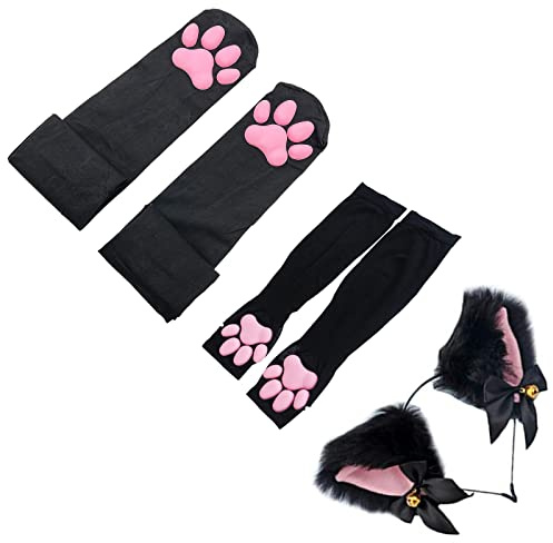 ZTVOWTO Cat Paw Pad Oberschenkelhohe Socken, Rosa 3D-Kätzchenkralle, elastische Strümpfe, niedliche Cat Paw Pad, Cosplay-Socken für Mädchen und Frauen