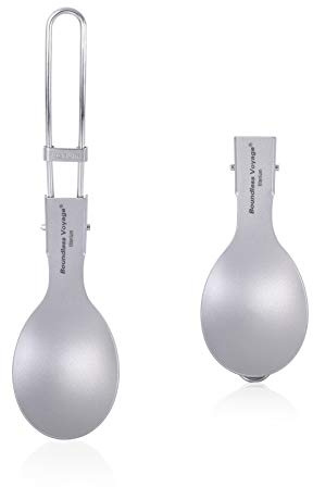 iBasingo Titan Faltlöffel Leichte Camping Besteck Ti1021T | Kleine Camping Faltbarer Löffel Tragbar Geschirr für Outdoor Reisen Geschäftsreise Picknick Wandern mit Tasche