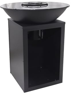 Vente-unique - Barbecue plancha brasero à charbon et bois avec rangement L80 x l80 x H95 cm noir - IGNOS