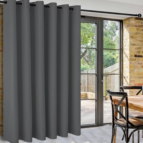 DWCN Dunkel Grau Thermovorhang Extra Breite Vorhänge Raumteiler Vorhang Blickdicht H274xB254cm Raumtrenner Hängend Gardinen mit Ösen Verdunklungsvorhänge für Wohnzimmer,Schlafzimmer,Büro,1 Stück