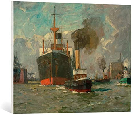 kunst für alle Leinwandbild: Leonhard Sandrock Einkommender Dampfer Hamburg - hochwertiger Druck, Leinwand auf Keilrahmen, Bild fertig zum Aufhängen, 75x60 cm