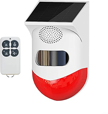 Allarme con sensore di movimento solare, senza fili, rilevatore di movimento a infrarossi, allarme acustico da esterno 120 dB con telecomando