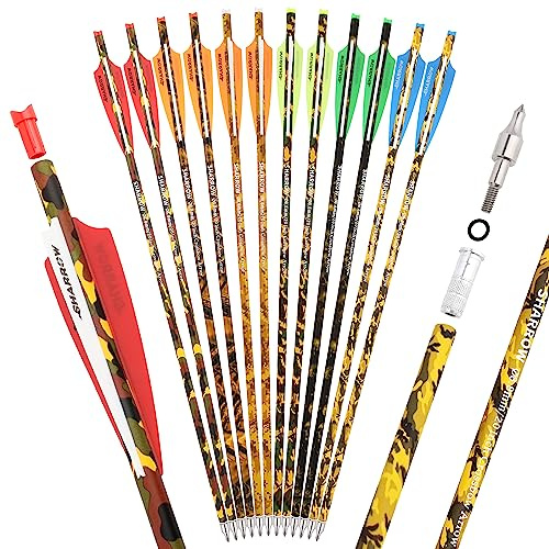 HNZMDY Pernos de Ballesta 16 17 18 20 22 Pulgadas Flechas de Ballesta con Culatines de Luna y Puntas Extraíbles Flechas de Carbono Flechas de Caza (20, Color Mixto)
