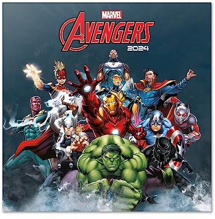 Grupo Erik Marvel Kalender 2024 Wandkalender 2024 - Marvel Avangers Kalender 2024 Familienplaner 30 x 30 cm Jahreskalender 12 Monate