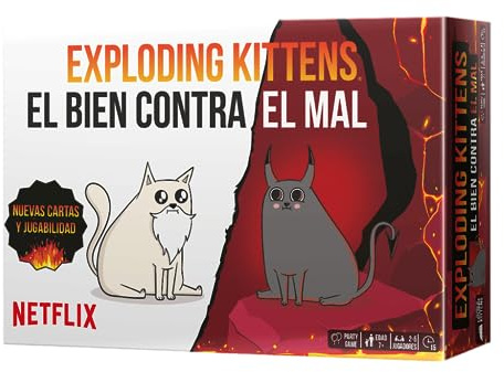 Asmodee Exploding Kittens El Bien contra el Mal, Juego de Cartas | Para Amantes de los Gatos y Las Explosiones, A Partir de 7 Años, De 2 a 6 Jugadores, 15 Minutos, Español