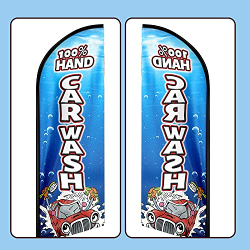QSUM Carwash Feather Flag,8FT Carwash Advertising Swooper Flag,Polyester Vivid Color and Fade ProofCarwash Signs Flag for Businesses (Flagpole Not Included)