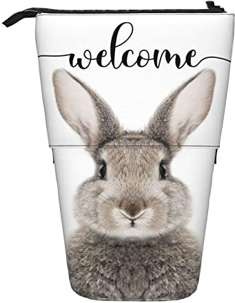 351 Teleskopisch Mäppchen Niedlicher Grauer Hase Wildgras Tiere Hase Kunstdruck Stifteetui Grosse Kapazität Damen Stifteköcher Mit Reißverschluss Büro Schlampermäppchen