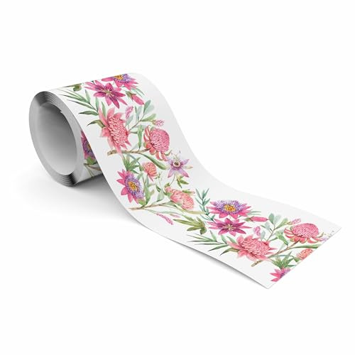 Muralo Bordüre Selbstklebend Rosa Blumen, Wandbordüre - 10x300 cm | Tapetenbordüre, Modernes Design, UV-beständig, halbmatt, glatt und abriebfest - ideal für Wohnzimmer und Schlafzimmer