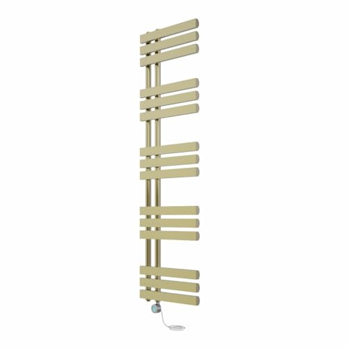 NRG Electric Heated Towel Rail with WiFi,Brushed Brass,1600x450mm,800W | LCD Screen, Prefilled, Thermostatic Heating Element, Wall Mounted, Efficient Heat Output, Towel Radiator, Bathroom