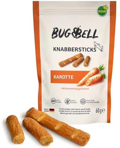 BugBell Softe Knabbersticks für Hunde 60g, Hundeleckerli, Pflanzlicher Hundesnack, Dog Treats, Kaustange für Allergiker geeignet, Ohne Zucker & Getreide
