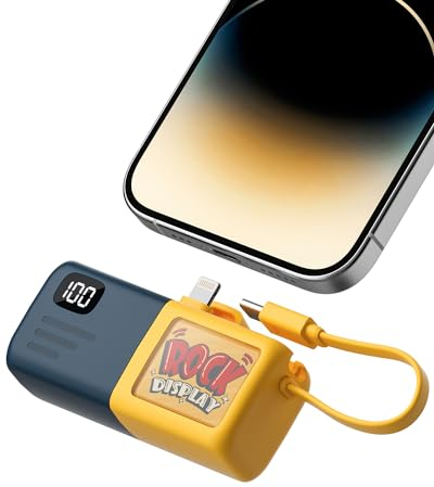 Mini Power Bank 5000mAh per iPhone 16/15 Serie,Kuulaa Caricatore Portatile PD 15W Batteria Esterna con USB C Cavi Integrati LED Display per 14/14 Pro/13/12/11/XR/8/7 Android Samsung Xiaomi HUAWEI