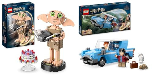 LEGO Harry Potter Dobby el Elfo Doméstico, Regalo de Reyes para Niñas, Niños & Harry Potter Ford Anglia Volador de Juguete de Fantasía, Juego de Aventuras