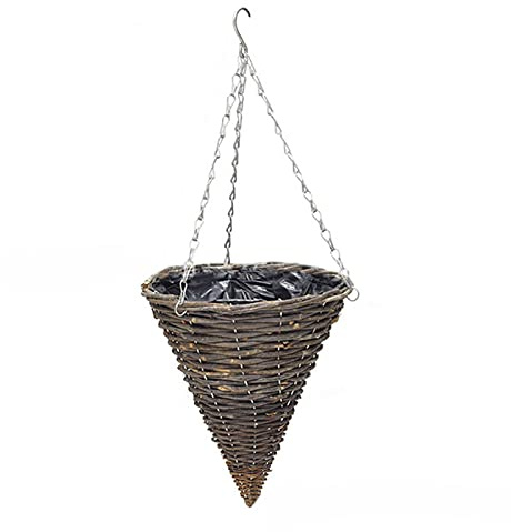 NLDGR Kegel-handgemachter Geflochtener Rattan-Hängekorb, Rattan-geflochtener Hängekorb-Blumentopf, Hängekorb-Garten-Hänge-Rattan-Pflanzgefäß, Hängende Blumentöpfe für Drinnen und
