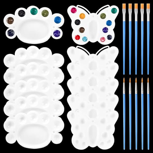 Neikafan Mischpalette Set 12 Stück Mini 10 Stück Pinsel für Malen und Bastelarbeiten Farbmischpalette für Künstler Acryl und Öl Malerei für DIY Kunst Maler