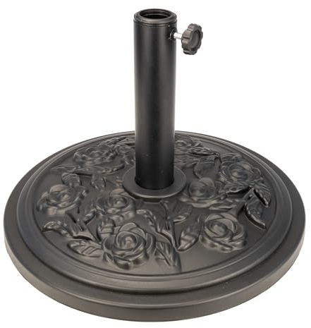 DWELLTON® Parasol Base with Floral Pattern – Heavy Duty Metal Garden Patio Furniture Stand for Umbrella, Canopy (Cast Iron, Heavy Duty) (9.0 Kilograms, Black)