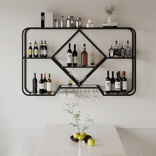 For Bottiglie Di Liquore, Portabottiglie Parete, Portabottiglie Parete, Portabottiglie In Metallo Parete, Portabicchieri Da Vino, Scaffali Bar Moderni(Black,100 * 20 * 70cm)