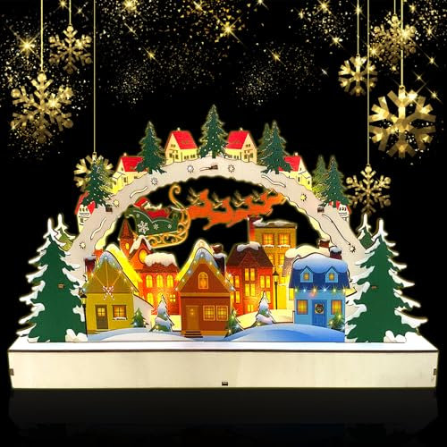 TOPJOWGA LED Schwibbogen aus Holz - Lichterbogen Kerzenbogen, Batteriebetrieben für Weihnachten Deko