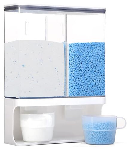 3L Washing Powder Storage,Laundry Pods Storage Container with 2 Cups,Wall-Mounted Double Laundry Storage Containers,Laundry Detergent Dispenser with Lids for Fairy Scent Booster Beads,Rice,Cereal,Food