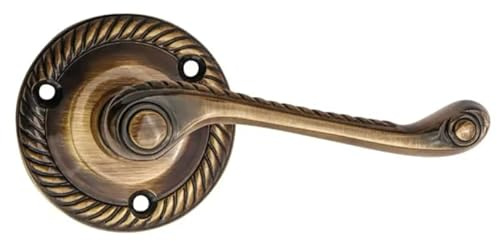 Designer Levers Georgian Lever on Rose Antique Brass | Includes 1 pair, 8mm spindle and screws; to be used in conjunction with a tubular latch (included).