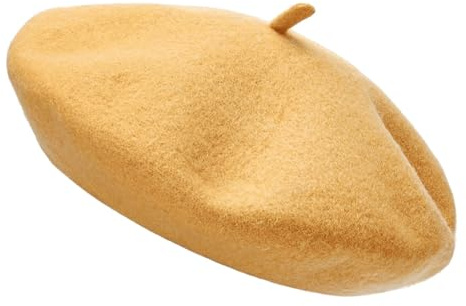 Dam ullbasker hatt fransk stil basker kvinnor ull klassisk prismatisk hatt vanlig klassisk färg basker hatt, unisex mjuk varm utomhus vintage konstnär hatt, Senap, one size