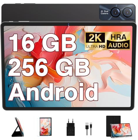 2026 Tablet Android Metal Tablets 11 Pulgadas con AI-16 GB RAM + 256 GB ROM+2TB | Pantalla 2K | Octa-Core | 8600mAh | WiFi 5G | GPS | GMS| BT 5.0 | 13MP+5MP,Tablet táctil con Funda Protectora-Gris