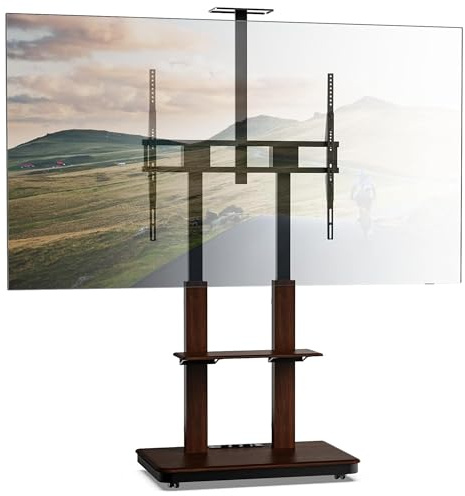 XTRARM Duolite mobilt, höjdjusterbart TV-stativ för 45-110 tum och max. 120 kg, max. VESA 900x800, med hyllor och grenuttag, valnöt, manuell