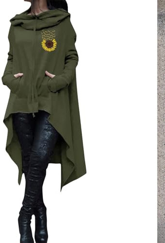 Lässiger Damen-Kapuzenpullover, warmer Pullover, leicht, lockerer Kapuzenpullover, langes Kapuzenoberteil, Damen-Sweatshirt, Pullover, asymmetrische Bluse, Jungen und Mädchen, AG, M