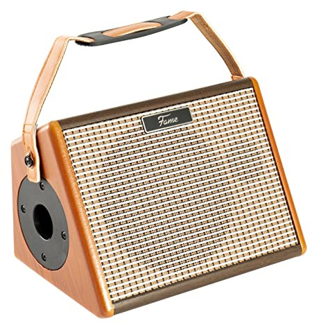 Fame AG-26A Akustikgitarrenverstärker, integrierter Akku, 2 separat regelbare Kanäle, 3,5 mm Stereo-Line-In, Echo-/Reverb-Effekte, Bluetooth, inklusive 15V Ladekabel