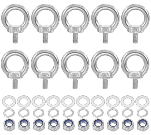 PATIKIL M6 x 12mm Bullone Ad Occhio Con Dado, Confezione Da 10 Pezzi 304 Acciaio Inossidabile Bullone Di Sollevamento Ad Occhio Vite Filettata Per Appendere, Argento