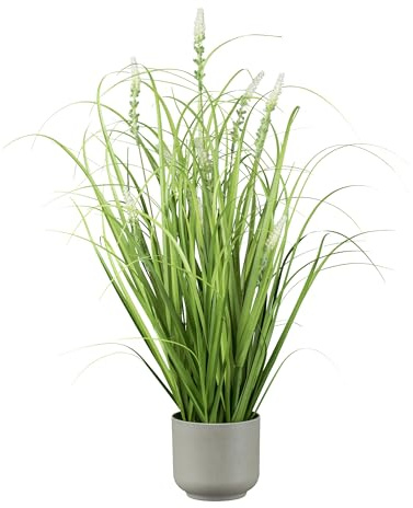 CREATIV green großer künstlicher Grasbusch mit Salbeiblüten im Topf 60cm I künstliches Dekogras mit weißen Blüten als Frühlingsdeko I Ziergras Frühlingsdeko I hochwertige & dekorative Kunstgräser