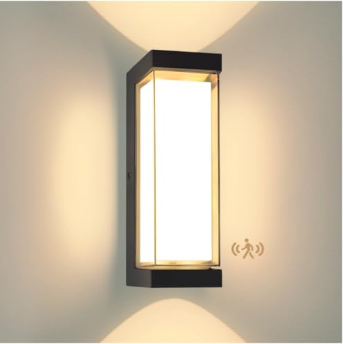 YindaLux Aussenlampe mit bewegungsmelder, 3000LM, IP65, Aluminium, Schwarz | 3000K Warmweiß, 24W 230V, LED Wandleuchte Innen/Außen, Modern Außenbeleuchtung, für Terrasse, Eingang, Flur, 1 Stück